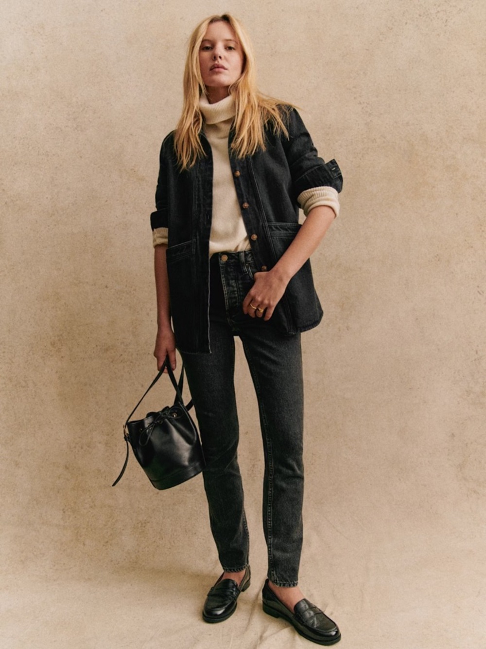 Sezane Will Jacket In Washed Black Jean View 2